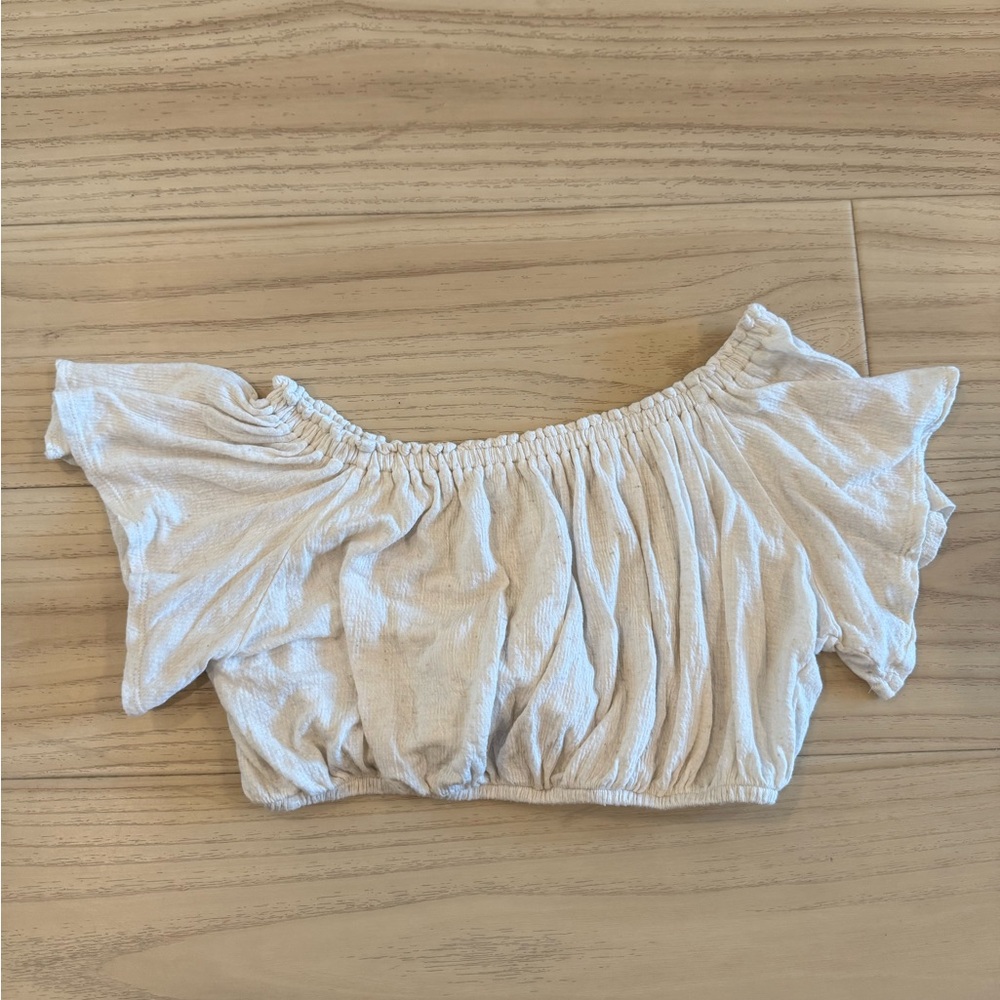 Ten Sixty Sherman Cream Off-Shoulder Crop Top